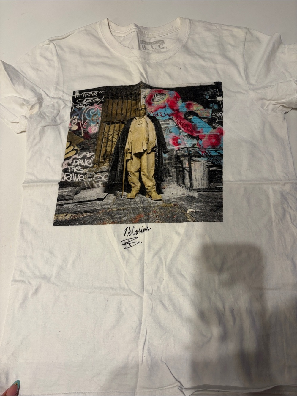 B.I.G. White Short Sleeve Graphic Tee with Urban Photo Print